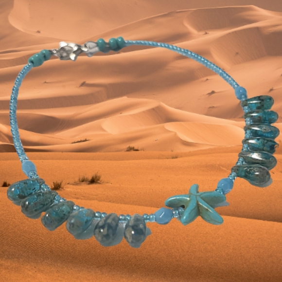 Turquoise color starfish anklet is 9 inches " Handcrafted by Queen2Bohemian - Picture 2 of 9